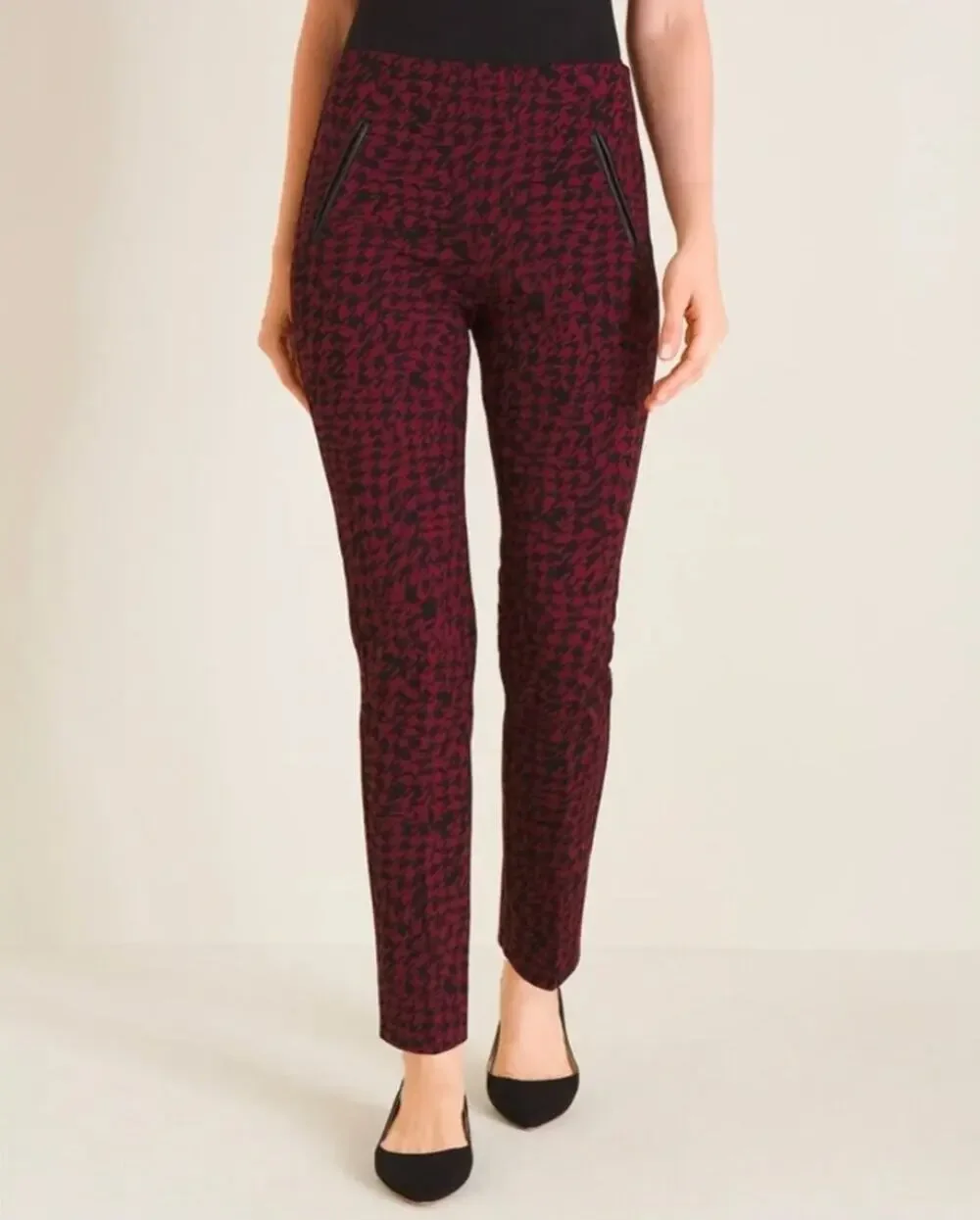 Chico's 2.5 So Slimming Juliet Ankle Pants Red Houndstooth Size 14